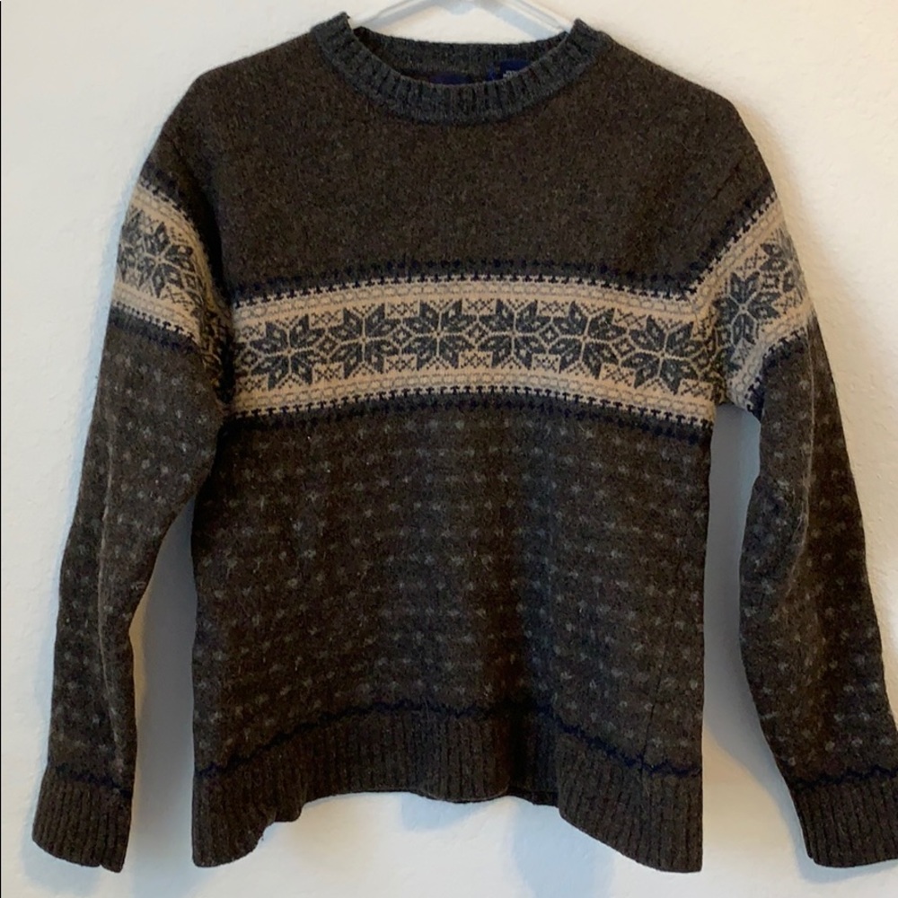 Men's Crewneck Fair Isle Wool Sweater - Dark Gray